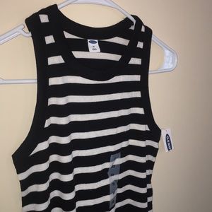 Old Navy Black & White Striped Ribbed Tank Top